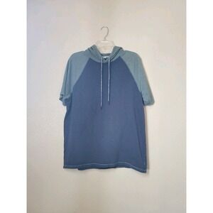 ROWM Men's Hooded Shirt Short Sleeve Hoodie Casual T-shirt Blue/Green Sz L